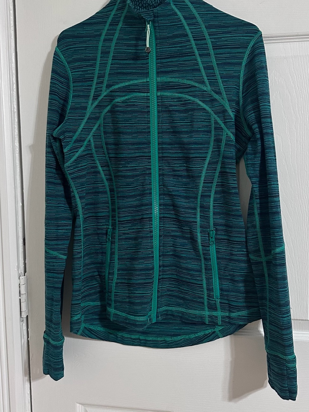 Lululemon Define Jacket Womens 10 Teal Striped Full Zip Athletic Yoga Jacket - Picture 2 of 11